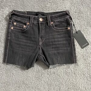True Religion Jean Shorts Womens Size 27 Becca Mid Rise Bootcut Cutoffs Charcoal